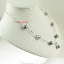 Load image into Gallery viewer, 14k Gold-Filled Seven Baroque Gray Tahitian Pearls with Turquoise Necklace