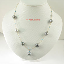 Load image into Gallery viewer, 14k Gold-Filled Seven Baroque Gray Tahitian Pearls with Turquoise Necklace