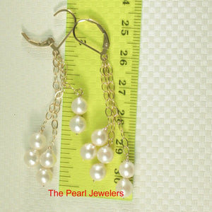 14k Gold-Filled Triple Drop White Pearl Leverback Earrings