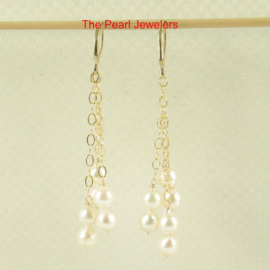 14k Gold-Filled Triple Drop White Pearl Leverback Earrings