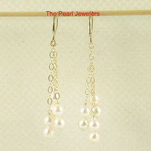 14k Gold-Filled Triple Drop White Pearl Leverback Earrings