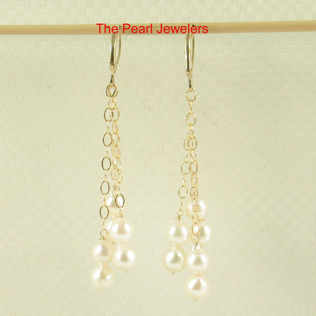 14k Gold-Filled Triple Drop White Pearl Leverback Earrings