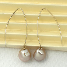 Load image into Gallery viewer, 14k Gold Filled V-Wire Pink Baroque Pearl Dangle Earrings