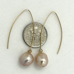 14k Gold Filled V-Wire Pink Baroque Pearl Dangle Earrings