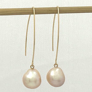14k Gold Filled V-Wire Pink Baroque Pearl Dangle Earrings