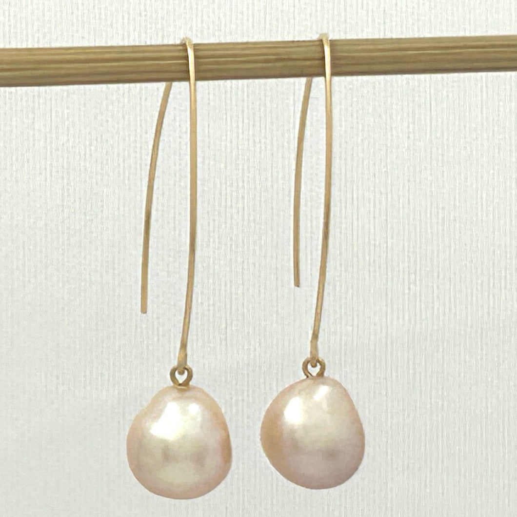 14k Gold Filled V-Wire Pink Baroque Pearl Dangle Earrings