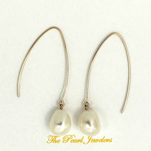 14k Gold Filled V-Wire White Baroque Pearl Dangle Earrings