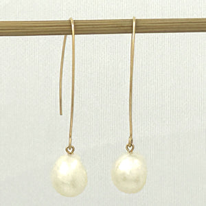14k Gold Filled V-Wire White Baroque Pearl Dangle Earrings
