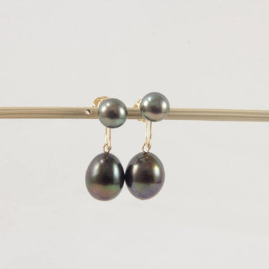 14K Yellow Gold Screw-Back Black Pearl Earrings (Non-Pierced)