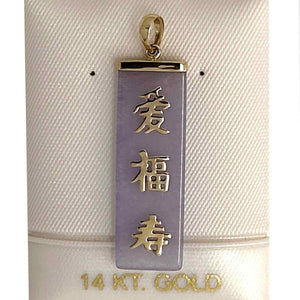 14k Gold Good Fortune Lavender Jade Pendant