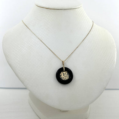 14k Gold Good Luck Black Onyx Donut Pendant
