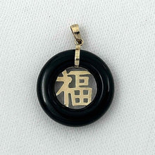 Load image into Gallery viewer, 14k Gold Good Luck Black Onyx Donut Pendant