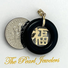 Load image into Gallery viewer, 14k Gold Good Luck Black Onyx Donut Pendant