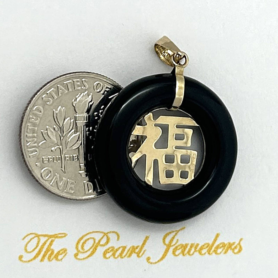 14k Gold Good Luck Black Onyx Donut Pendant