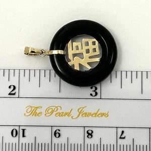 14k Gold Good Luck Black Onyx Donut Pendant
