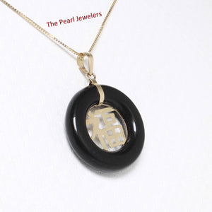 14k Gold Good Luck Black Onyx Donut Pendant