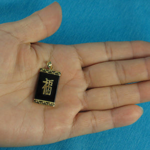 14k Gold Greek Key Black Onyx JOY Pendant