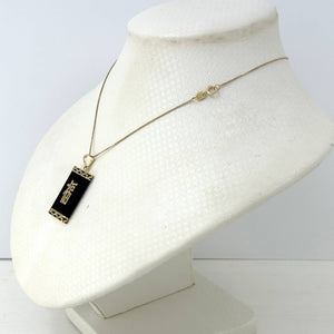 14k Gold Greek Key Black Onyx JOY Pendant