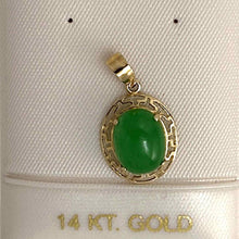 Load image into Gallery viewer, 14k Solid Yellow Gold Greek Key Green Jade Cabochon Pendant Necklace
