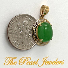Load image into Gallery viewer, 14k Solid Yellow Gold Greek Key Green Jade Cabochon Pendant Necklace
