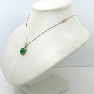 14k Solid Yellow Gold Greek Key Green Jade Cabochon Pendant Necklace