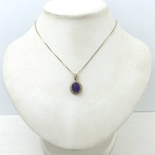 Load image into Gallery viewer, 14k Solid Yellow Gold Greek Key Lavender Jade Cabochon Pendant Necklace