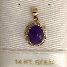 Load image into Gallery viewer, 14k Solid Yellow Gold Greek Key Lavender Jade Cabochon Pendant Necklace