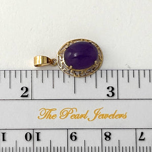 14k Solid Yellow Gold Greek Key Lavender Jade Cabochon Pendant Necklace