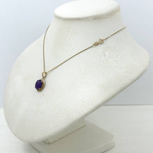 Load image into Gallery viewer, 14k Solid Yellow Gold Greek Key Lavender Jade Cabochon Pendant Necklace