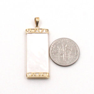 14k Yellow Gold Greek Key White Mother of Pearl Pendant Necklace