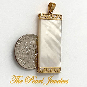 14k Yellow Gold Greek Key White Mother of Pearl Pendant Necklace