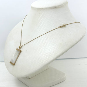 14k Yellow Gold Greek Key White Mother of Pearl Pendant Necklace
