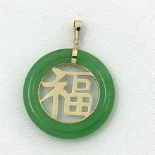 Load image into Gallery viewer, 14k Solid Yellow Gold Green Jade Good Fortune Donut Pendant