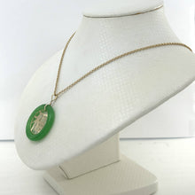 Load image into Gallery viewer, 14k Solid Yellow Gold Green Jade Good Fortune Donut Pendant