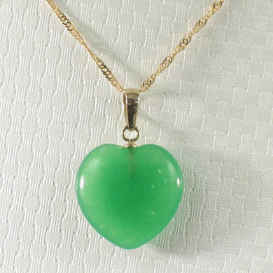 14k Gold Green Jade Heart Pendant