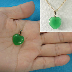 14k Gold Green Jade Heart Pendant