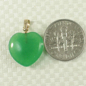 14k Gold Green Jade Heart Pendant