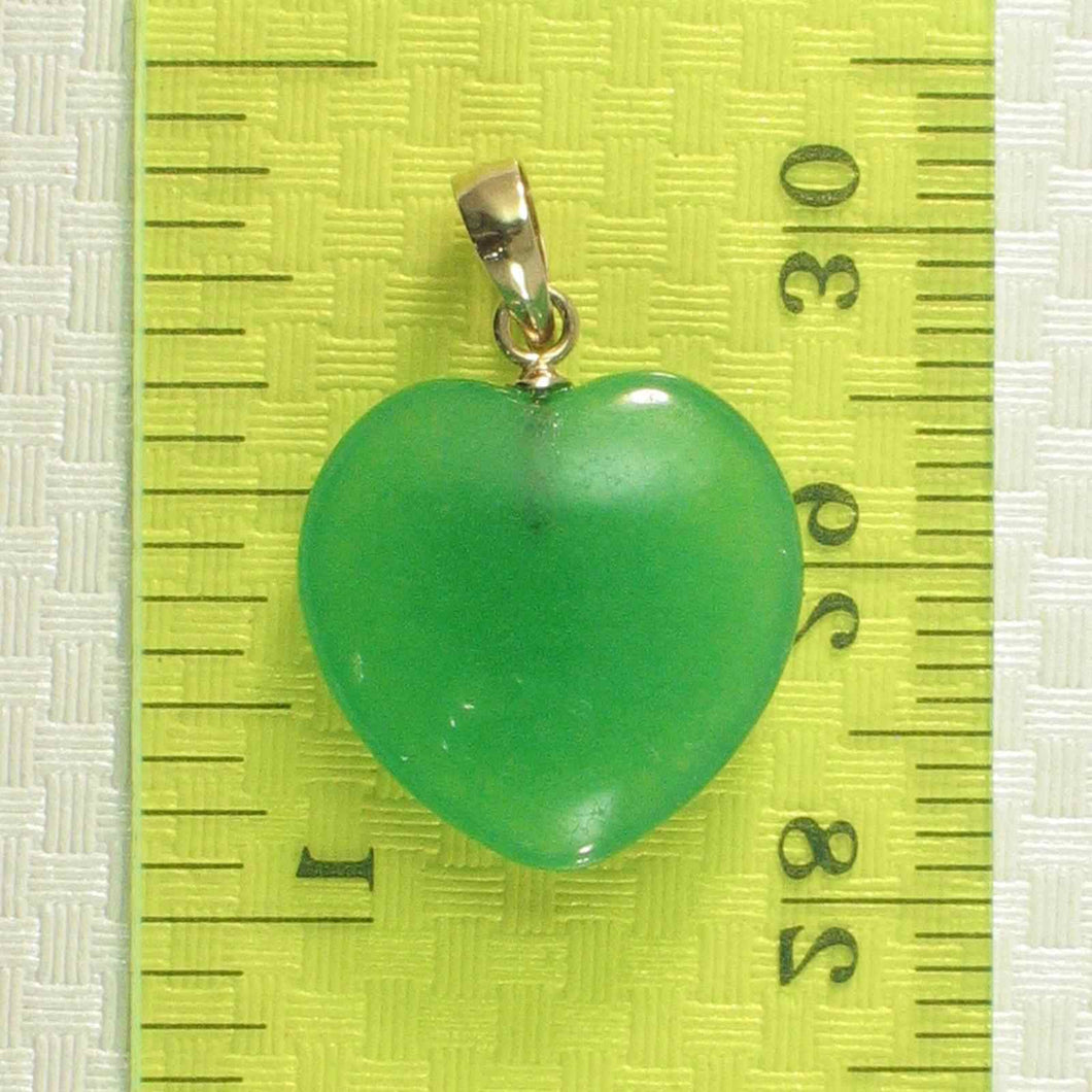 14k Gold Green Jade Heart Pendant
