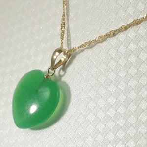14k Gold Green Jade Heart Pendant