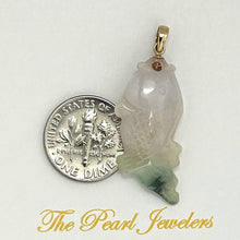 Load image into Gallery viewer, 14k Solid Yellow Gold Hand-Carved Good Fortune Carp Celadon Two-Tone Jadeite Pendant