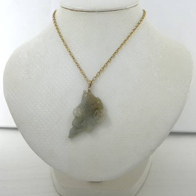 14k Solid Yellow Gold Hand-Carved Good Fortune Carp Celadon Two-Tone Jadeite Pendant