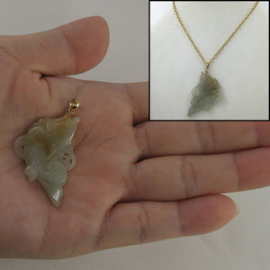 14k Solid Yellow Gold Hand-Carved Good Fortune Carp Celadon Two-Tone Jadeite Pendant