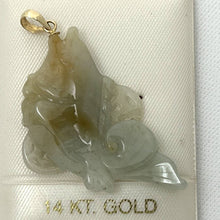 Load image into Gallery viewer, 14k Solid Yellow Gold Hand-Carved Good Fortune Carp Celadon Two-Tone Jadeite Pendant