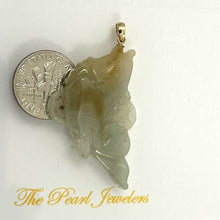 Load image into Gallery viewer, 14k Solid Yellow Gold Hand-Carved Good Fortune Carp Celadon Two-Tone Jadeite Pendant