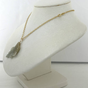 14k Solid Yellow Gold Hand-Carved Good Fortune Carp Celadon Two-Tone Jadeite Pendant