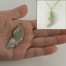 Load image into Gallery viewer, 14k Solid Yellow Gold Hand-Carved Good Fortune Carp Pale Green Jadeite Pendant Necklace
