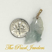 Load image into Gallery viewer, 14k Solid Yellow Gold Hand-Carved Good Fortune Carp Pale Green Jadeite Pendant Necklace