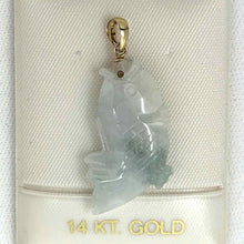 Load image into Gallery viewer, 14k Solid Yellow Gold Hand-Carved Good Fortune Carp Pale Green Jadeite Pendant Necklace