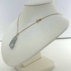 14k Solid Yellow Gold Hand-Carved Good Fortune Carp Pale Green Jadeite Pendant Necklace