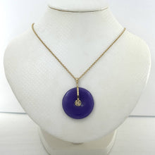 Load image into Gallery viewer, 14k Solid Yellow Gold Hand Carved Donut Lavender Jade Good Luck Pendant